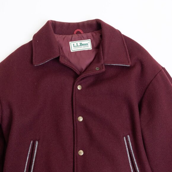 Vintage L.L. Bean Wool Varsity Bomber Jacket Burgundy Unisex Small - Picture 3 of 13